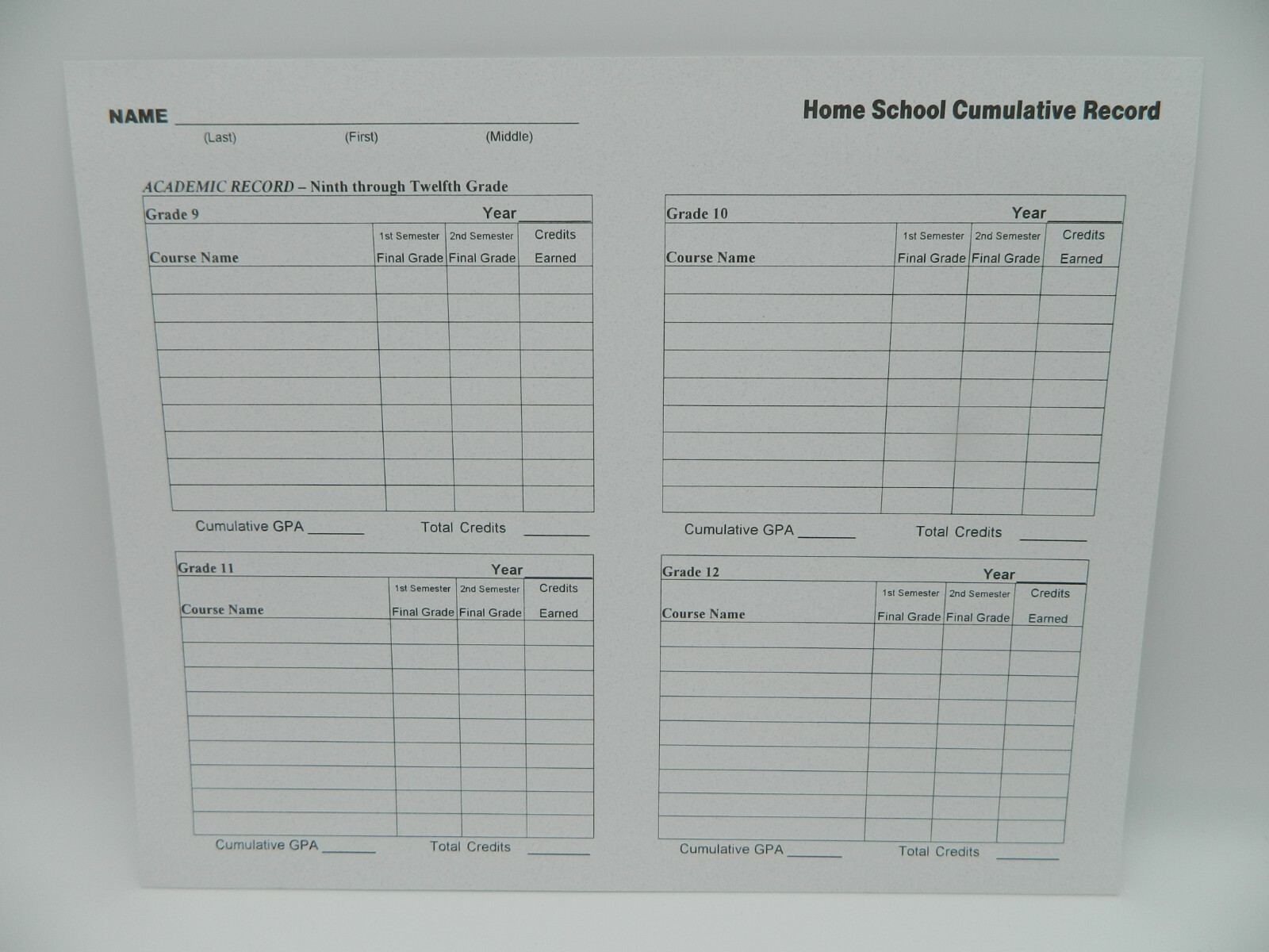 Homeschool Record Keeping Kit w. Transcript Folder & 4 Elementary Report Cards