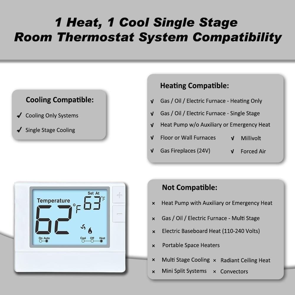 Thermostat for Conventional Systems - Non-Programmable with Touch Control LCD