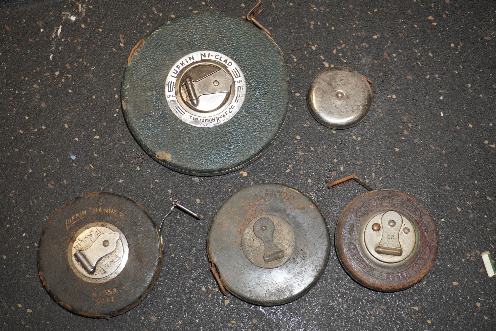 Lot of Five Antique Tape Measure Lufkin Royal 100 ft Starrett More