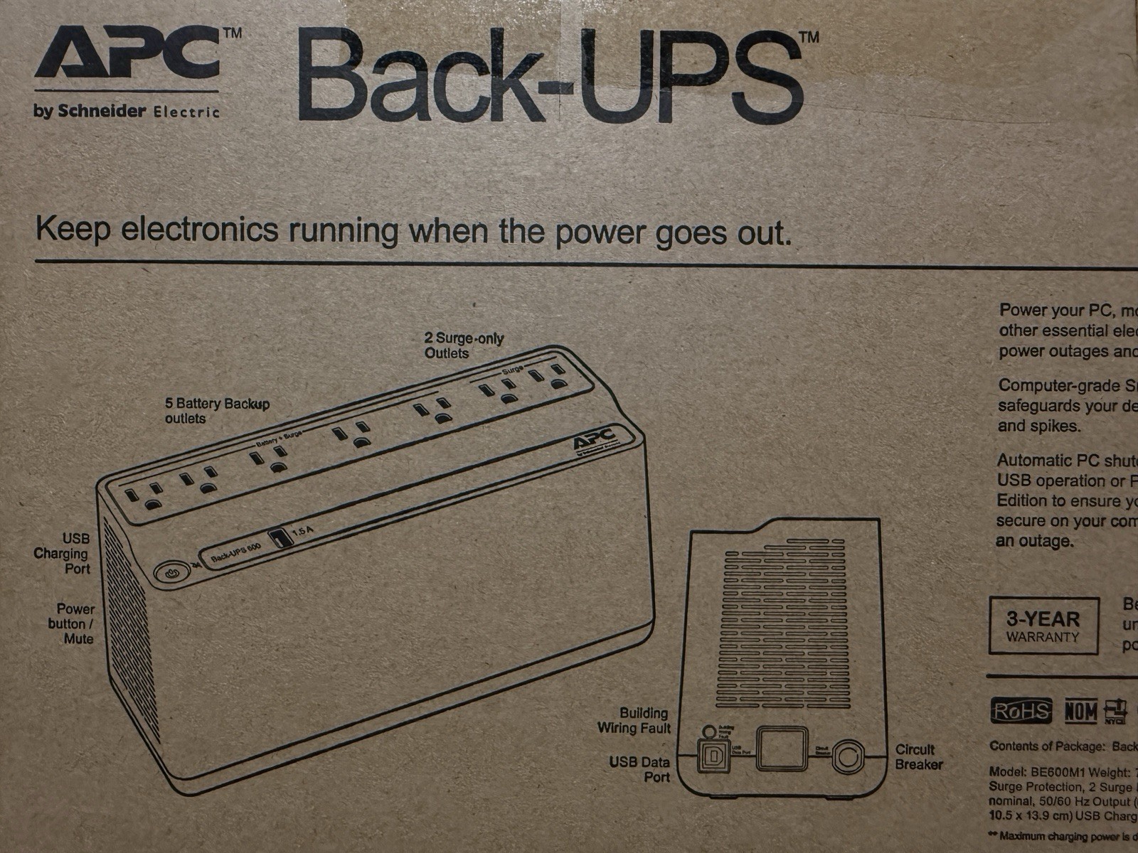 APC Back-UPS ES 600VA, 120V