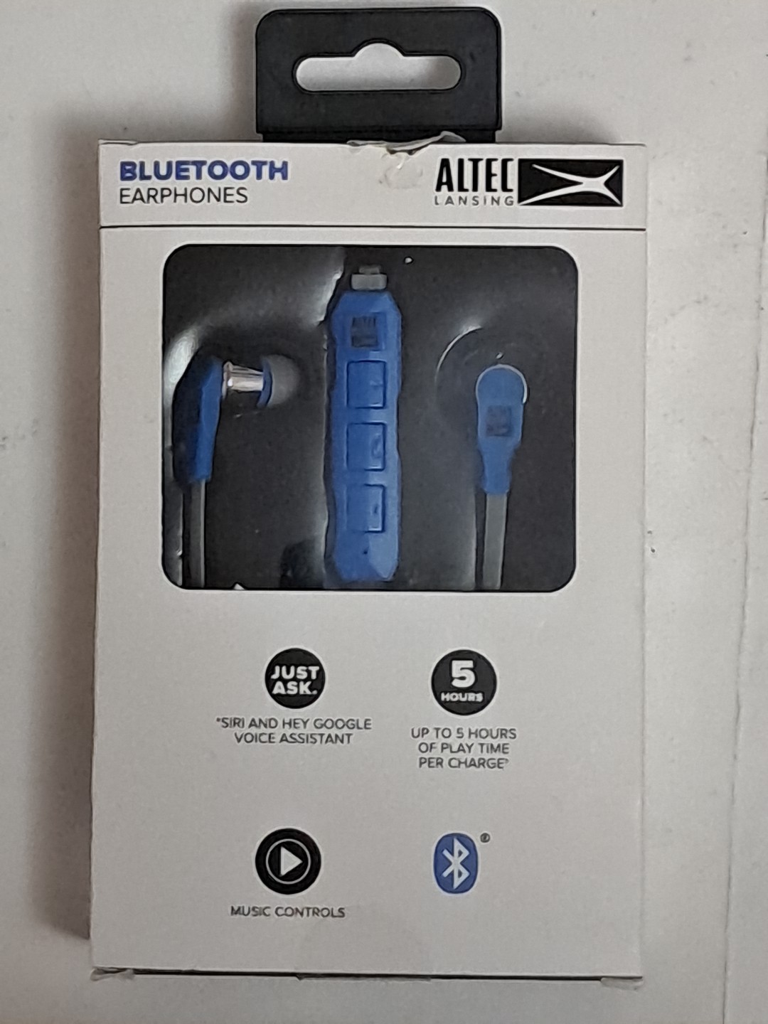 Earphones In Ear Bluetooth Music Controls Mic SIRI Hey Google NEW Blue Metal