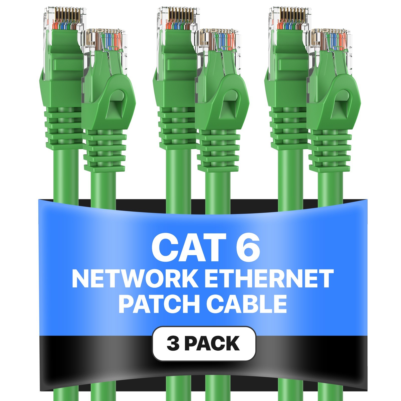 3-Pack - CAT6 Ethernet Cable LAN Network RJ45 Patch Cord 3FT-200FT,  Green Lot