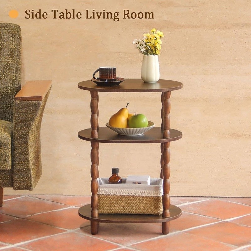Vintage Oval Side Table 3-Tier Storage Compact Accent Table Easy Assembly New
