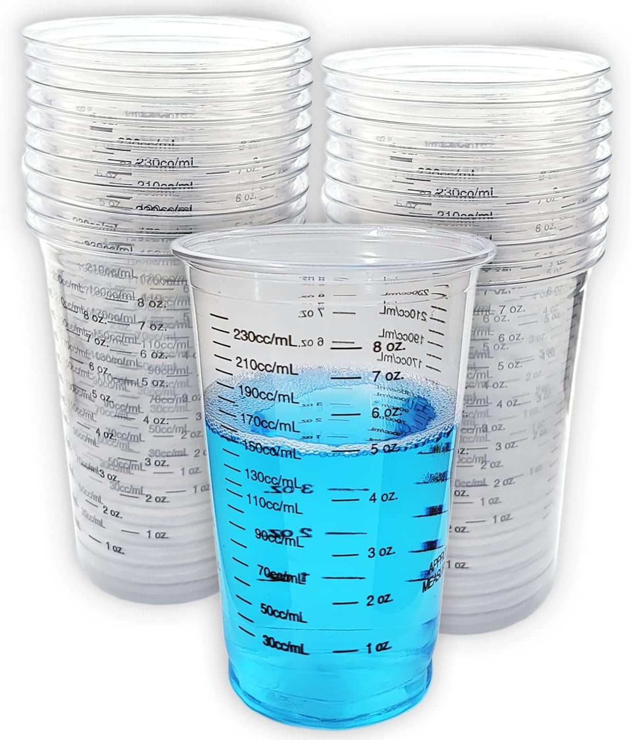 20 8oz Disposable Graduated Clear Plastic Cups for Mixing Paint, 8 Oz,
