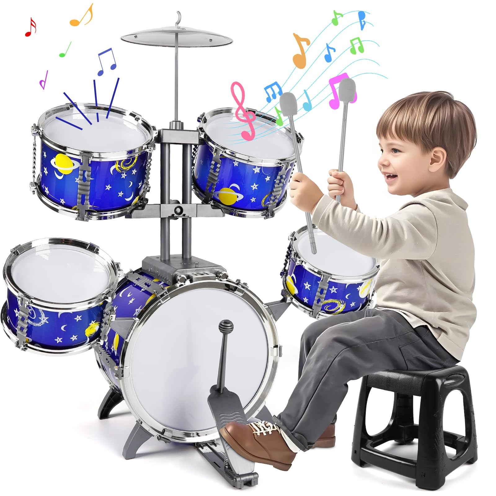 M SANMERSEN Upgraded Kids Jazz Drum Set Toddler Toy Drum Set with Stool, Plastic