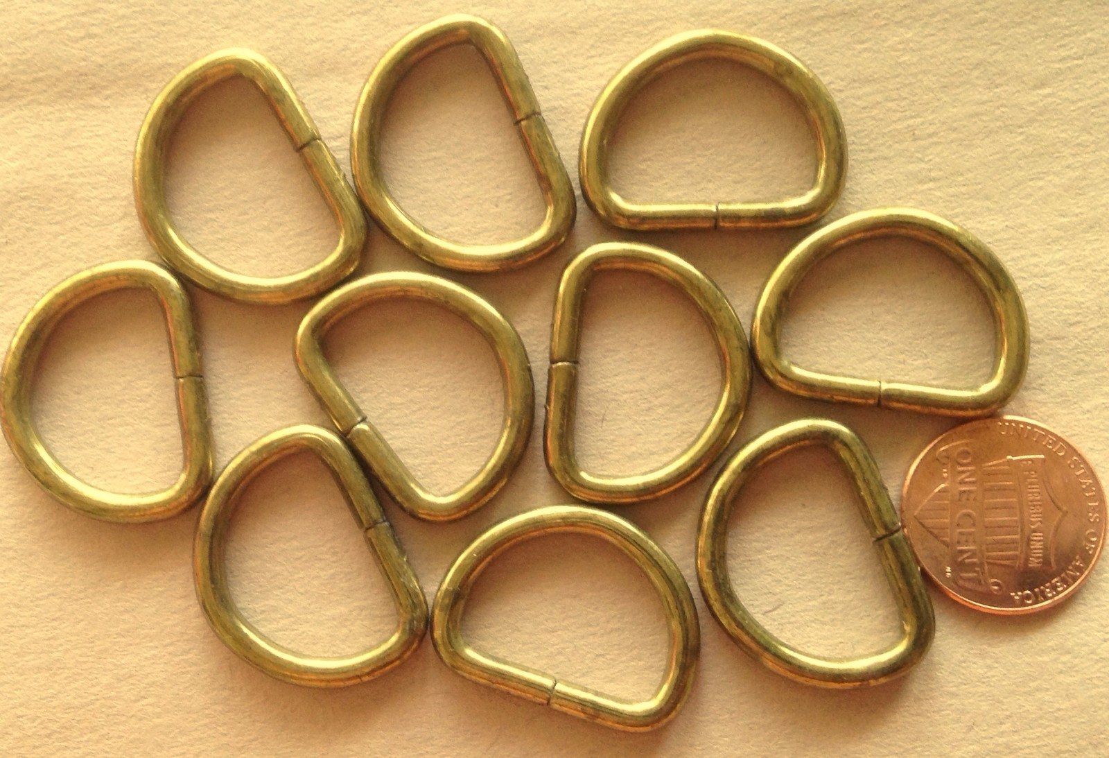 Lot of 12 Brass Tone Metal D-rings 13/16" 20.4mm Inside Measurement # 7197
