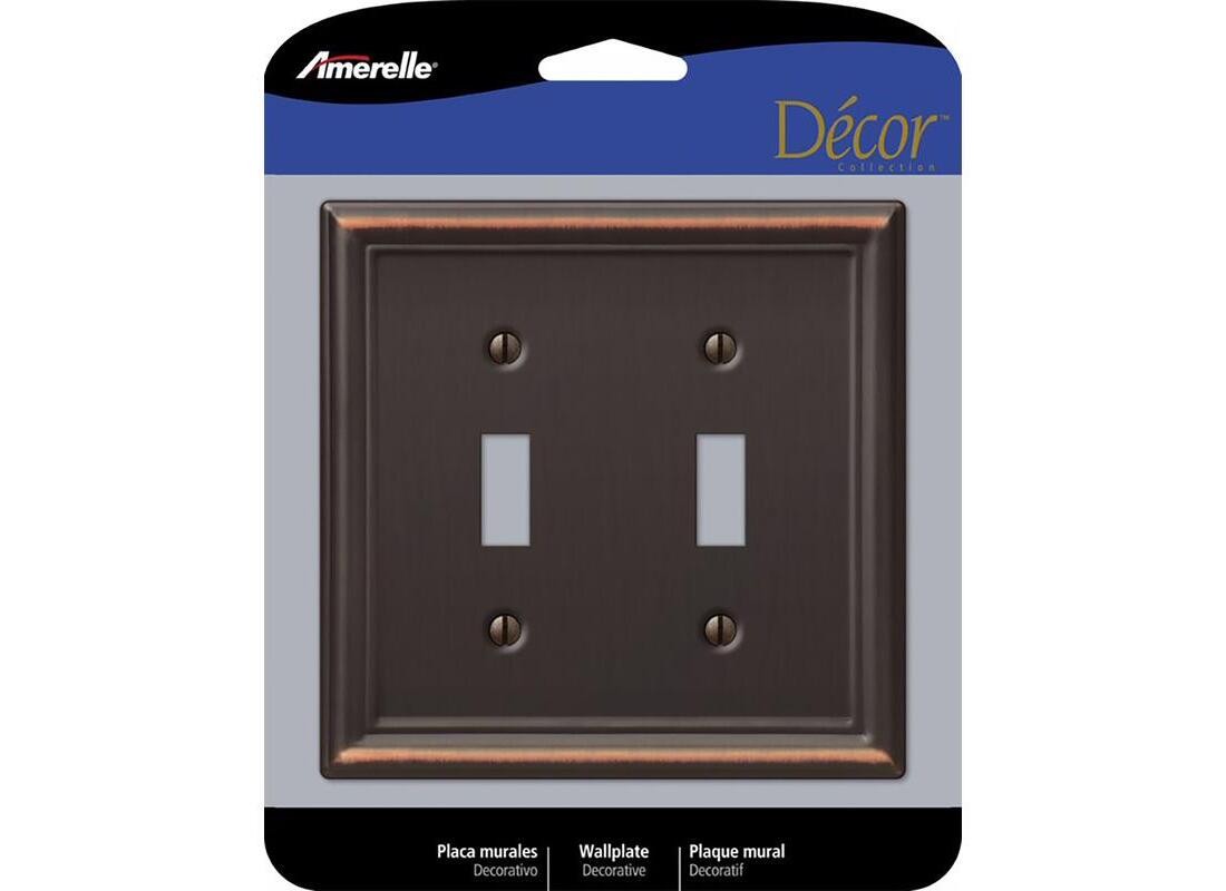 Chelsea Wallplate, 4-7/8 in L, 4-15/16 in W, 2 -Gang, Steel, Aged Bronze