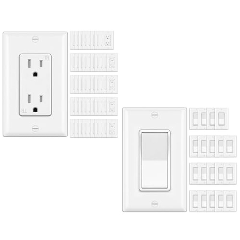 50 Pack 15 Amp Decorator Receptacle Outlet and 20 Pack Single Pole