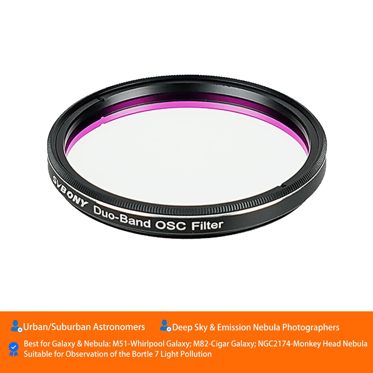 SVBONY SV220 H-Alpha & OIII 7nm Duo-Band Filter 2" for Bortle 7 M51 M82 NGC2174