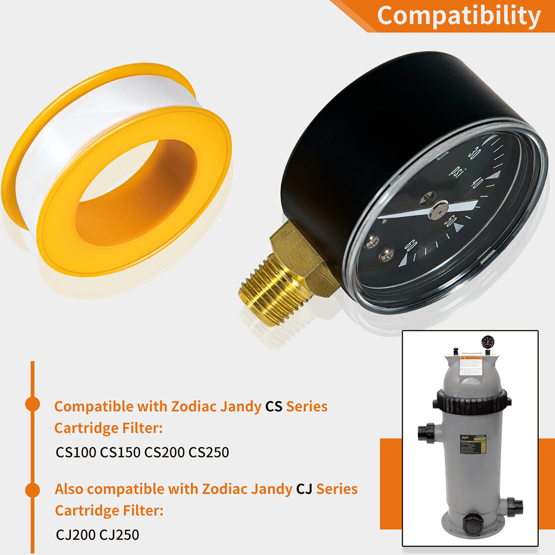 0-60 PSI Pressure Gauge R0556900 0.25" MPT for Zodiac Jandy CS CJ Series CS100