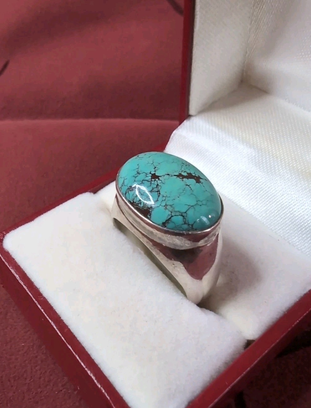 Statement Turquoise 925 Sterling Silver Dome Style Band Size 9