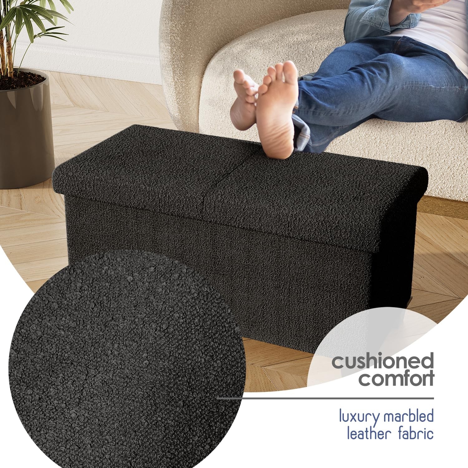 STORAGEBUD Storage Ottoman Bench, 30 Inch Storage Bench for Bedroom End of Be...