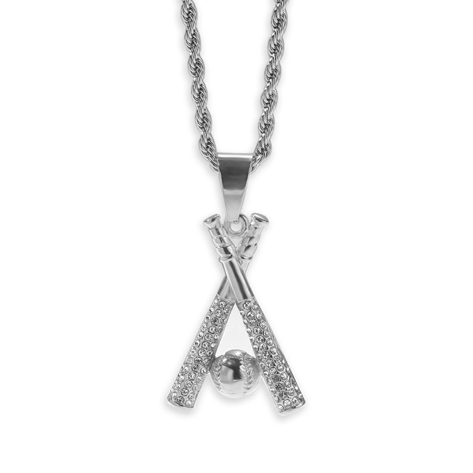 Baseball Necklace Hip Hop Baseball Pendant Baseball Bat Cross Stainless Steel...