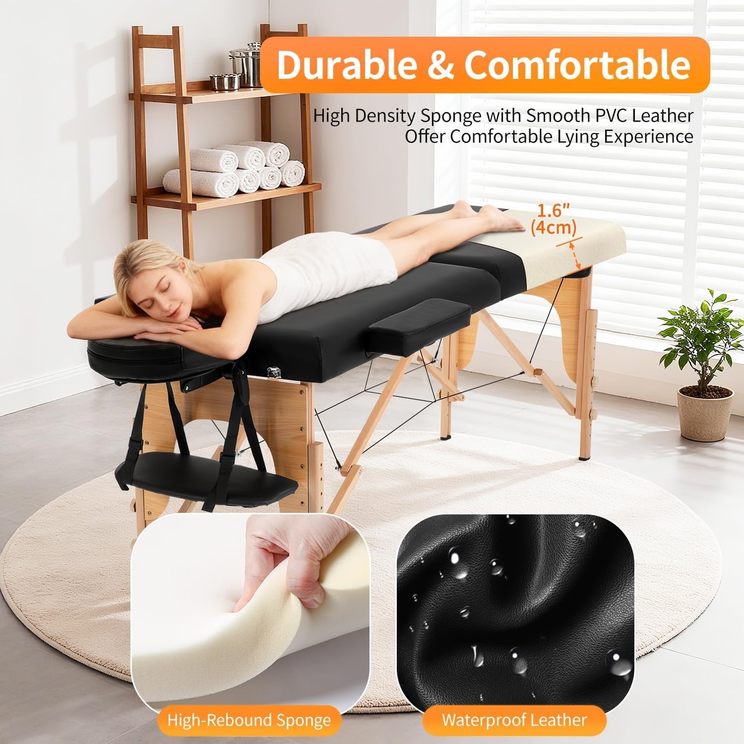 Effortless Setup: 24" Portable Massage Table with Luxurious Design Features