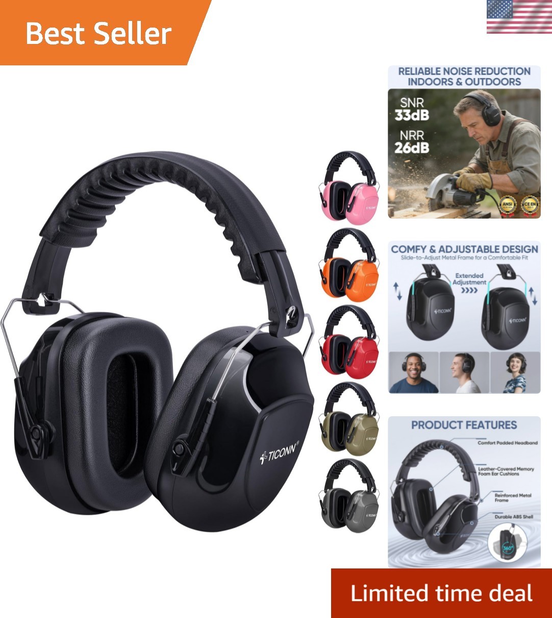Noise Cancelling Headphones for Adults, SNR 33dB Ear Muffs for Noise Reductio...