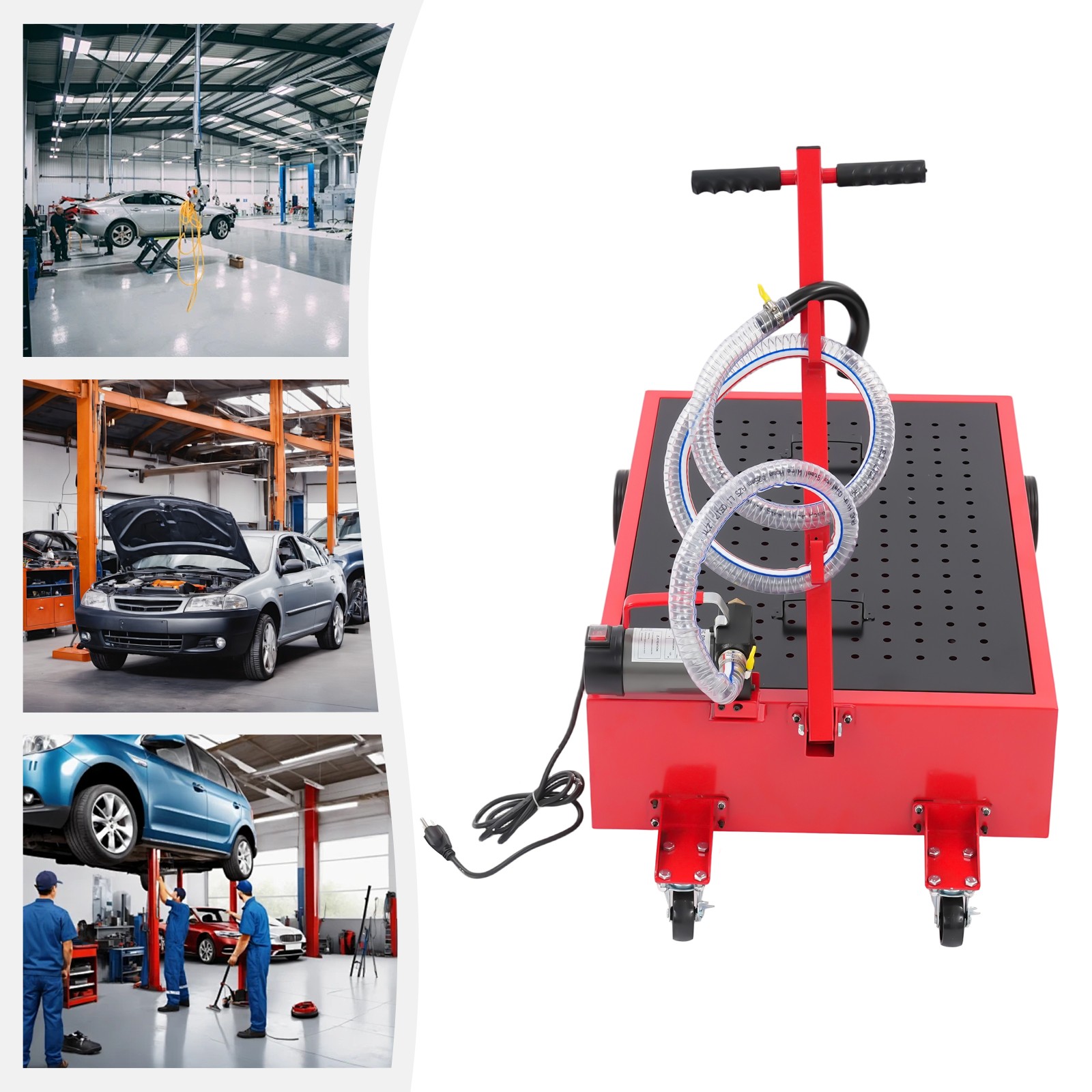 Low Profile Oil Drain Pan 20 Gallon Oil Drain Cart w/ 110W Manual Pump & Hose