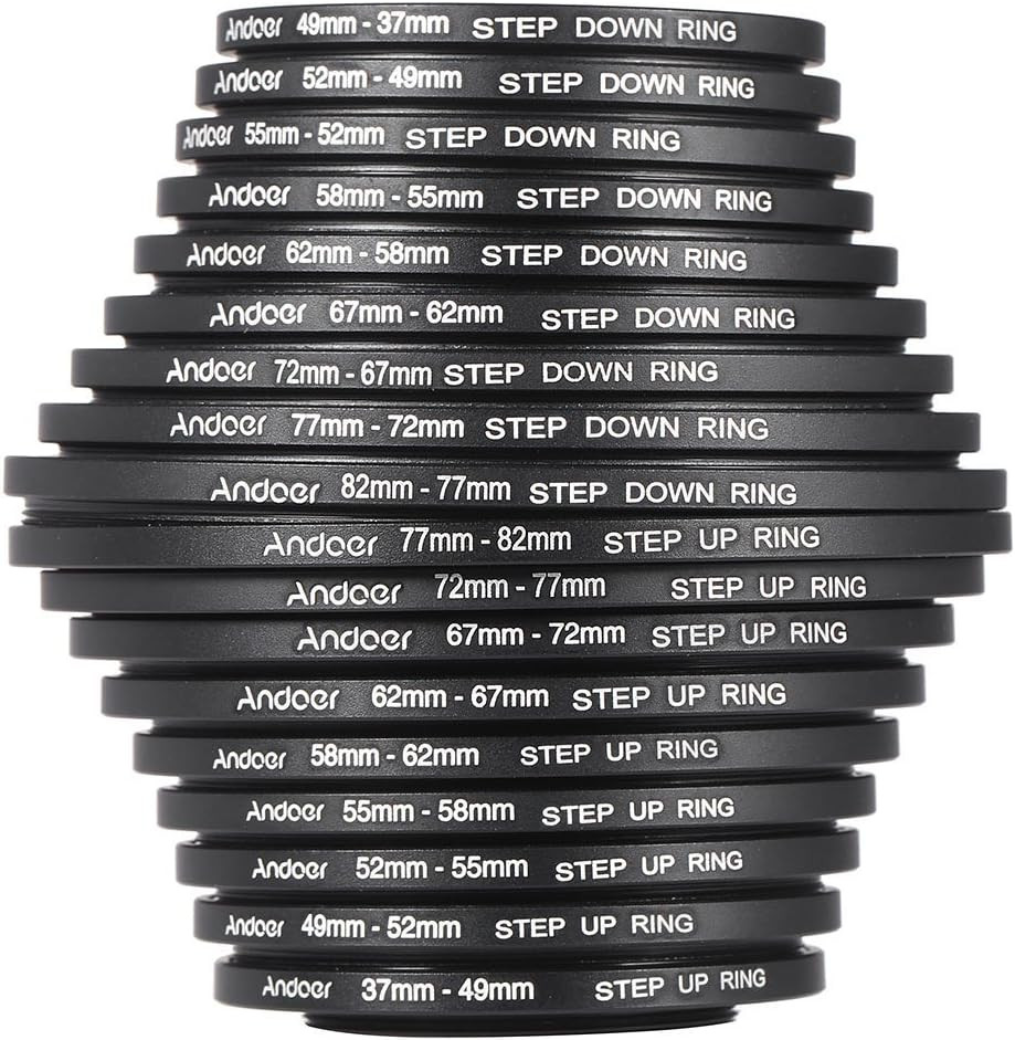 ® 18Pcs Step Up/Step down Lens Filter 37 49 52 55 58 62 67 72 77 82Mm Metal Adap