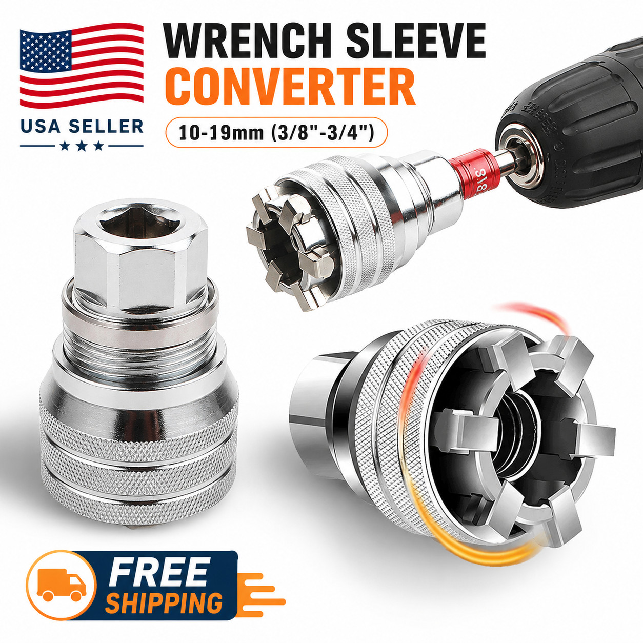 10-19mm 3/8"-3/4" Universal Socket Tool Adjustable Wrench Sleeve Adapter Kit
