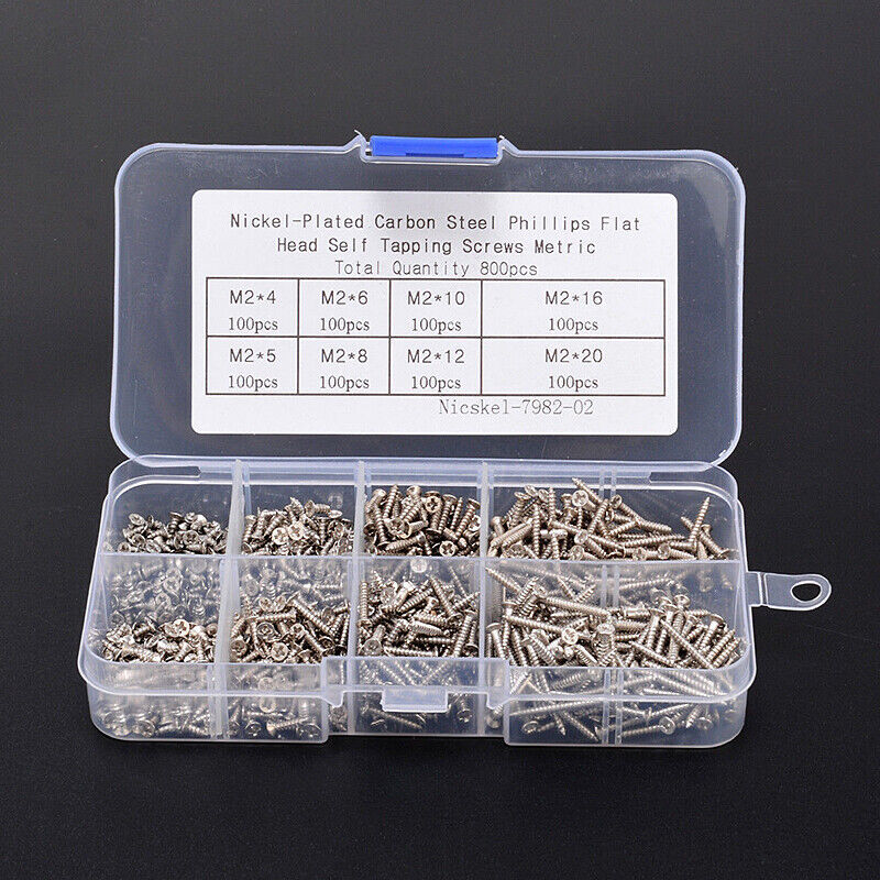800Pcs Stainless Steel Self Tapping Screw Assortment Kit Lock Nut Wood