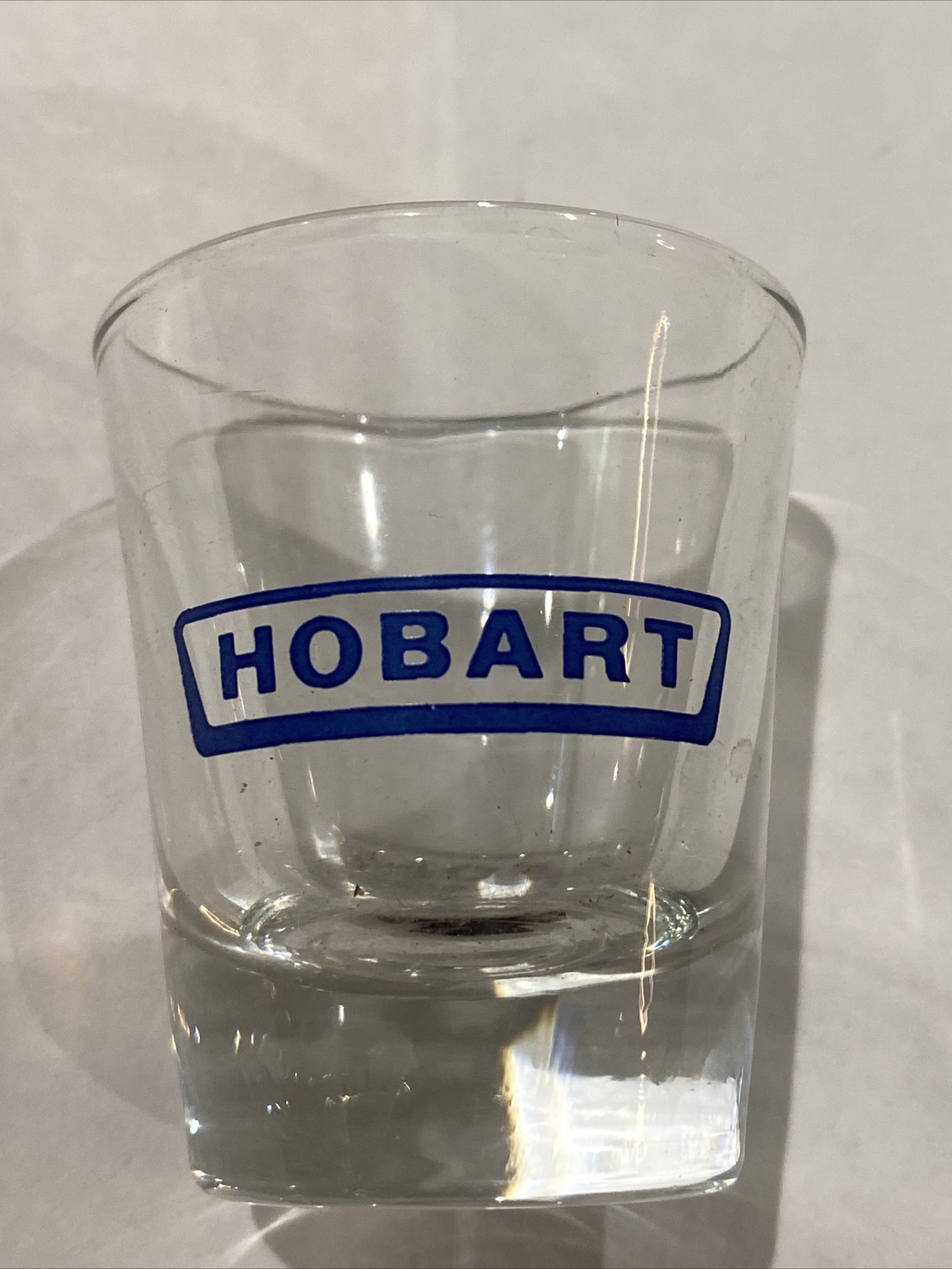 HOBART shot glass- logo on front - kitchen equipment company- Unusual/ HTF item