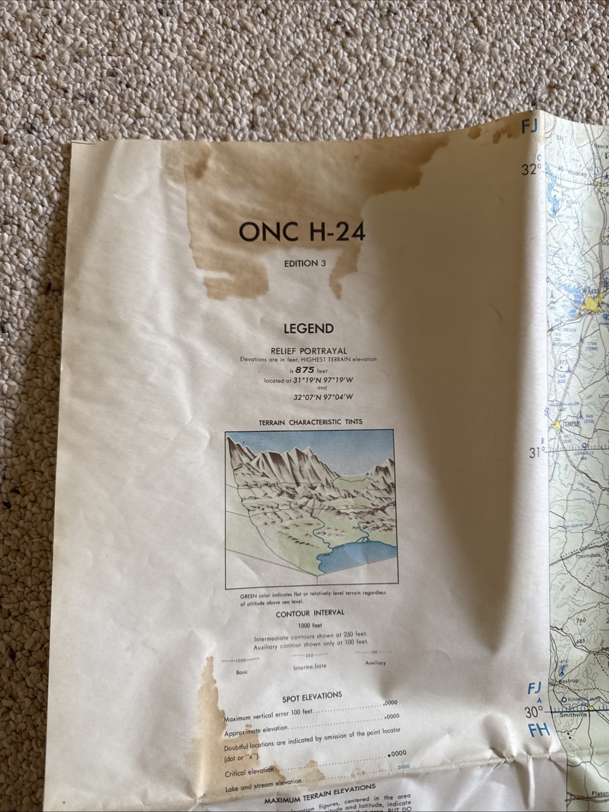 Vintage ONC H-24 Operational Navigation Chart – Military Aviation Map – Cold War
