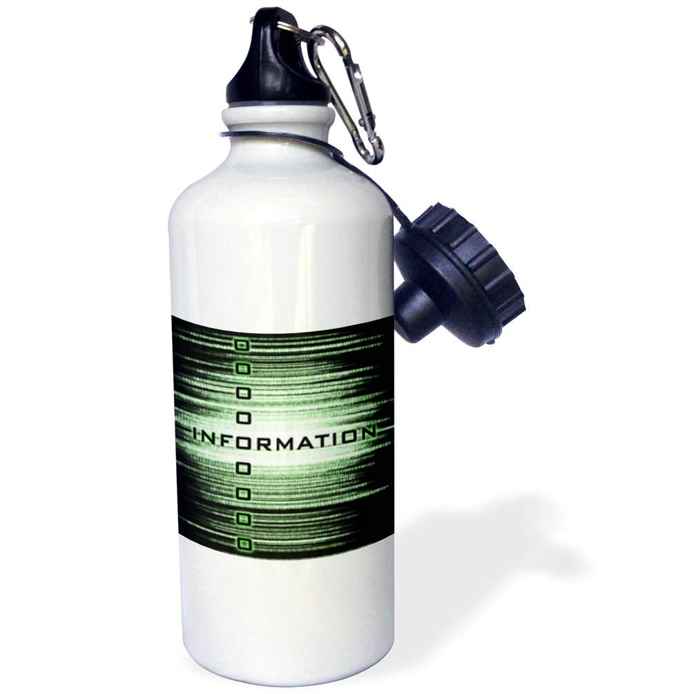 3dRose Binary Data Matrix Glowing Green Sports Water Bottle 21oz White Tech Gift