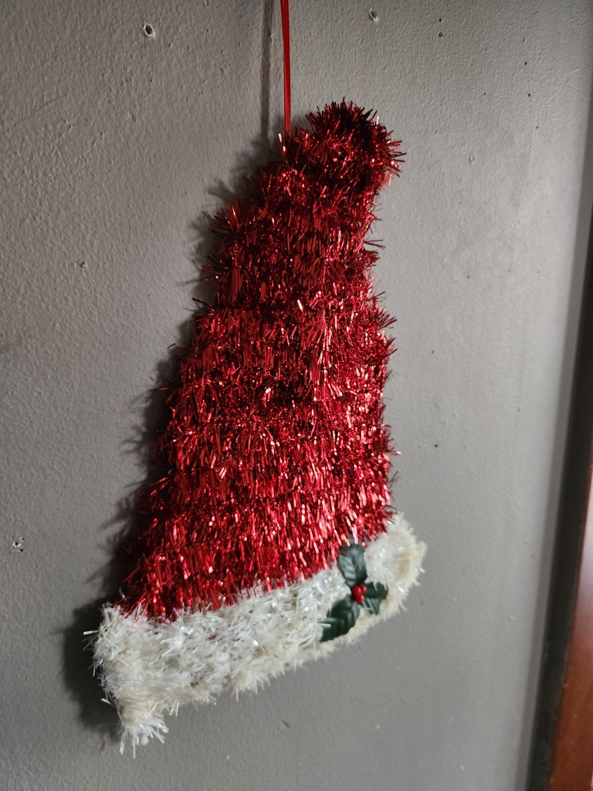 Tinsel Santa Claus Hat Decoration • Hanging • 13½"×9"
