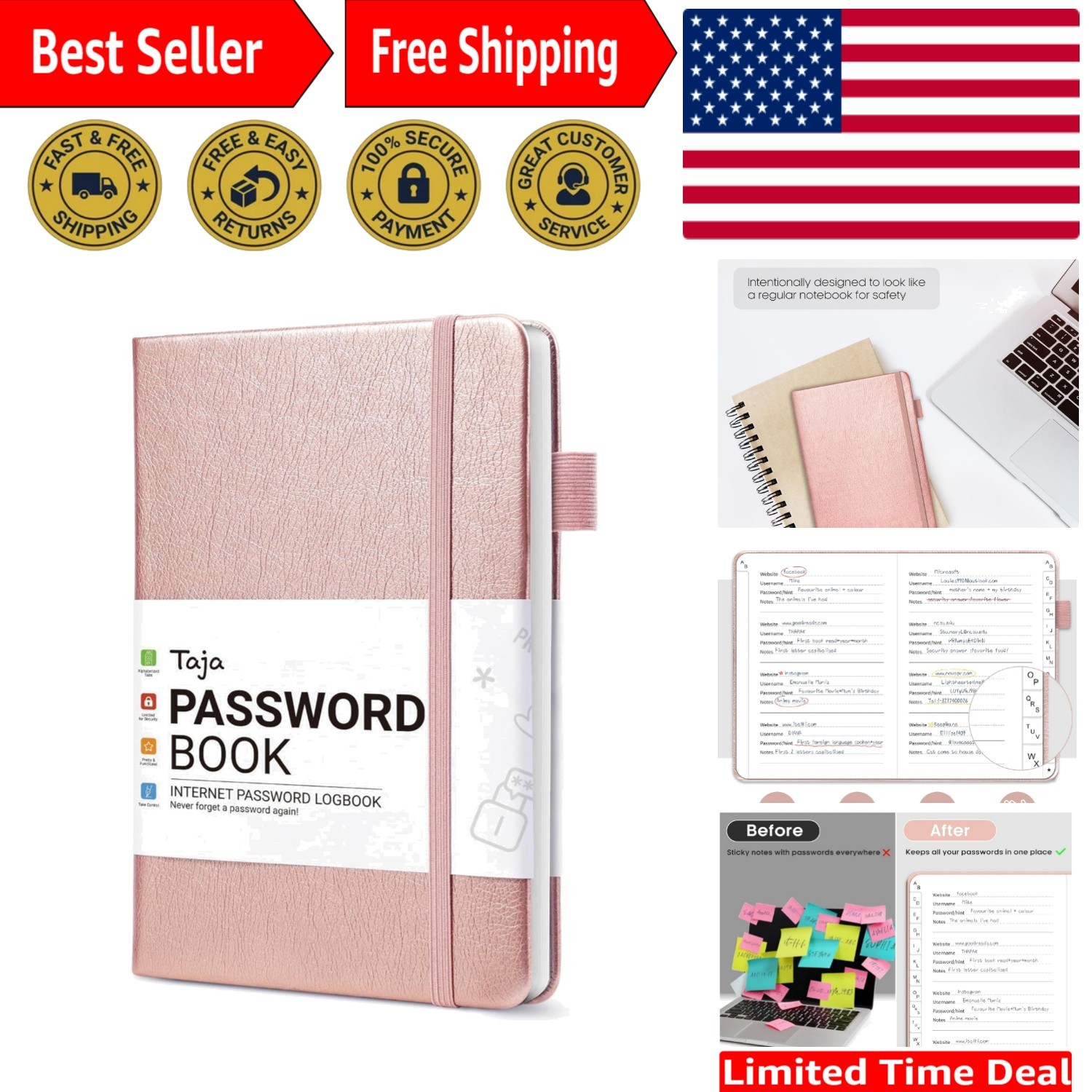Sleek Password Notebook with Leather Cover - Perfect for Seniors' Security