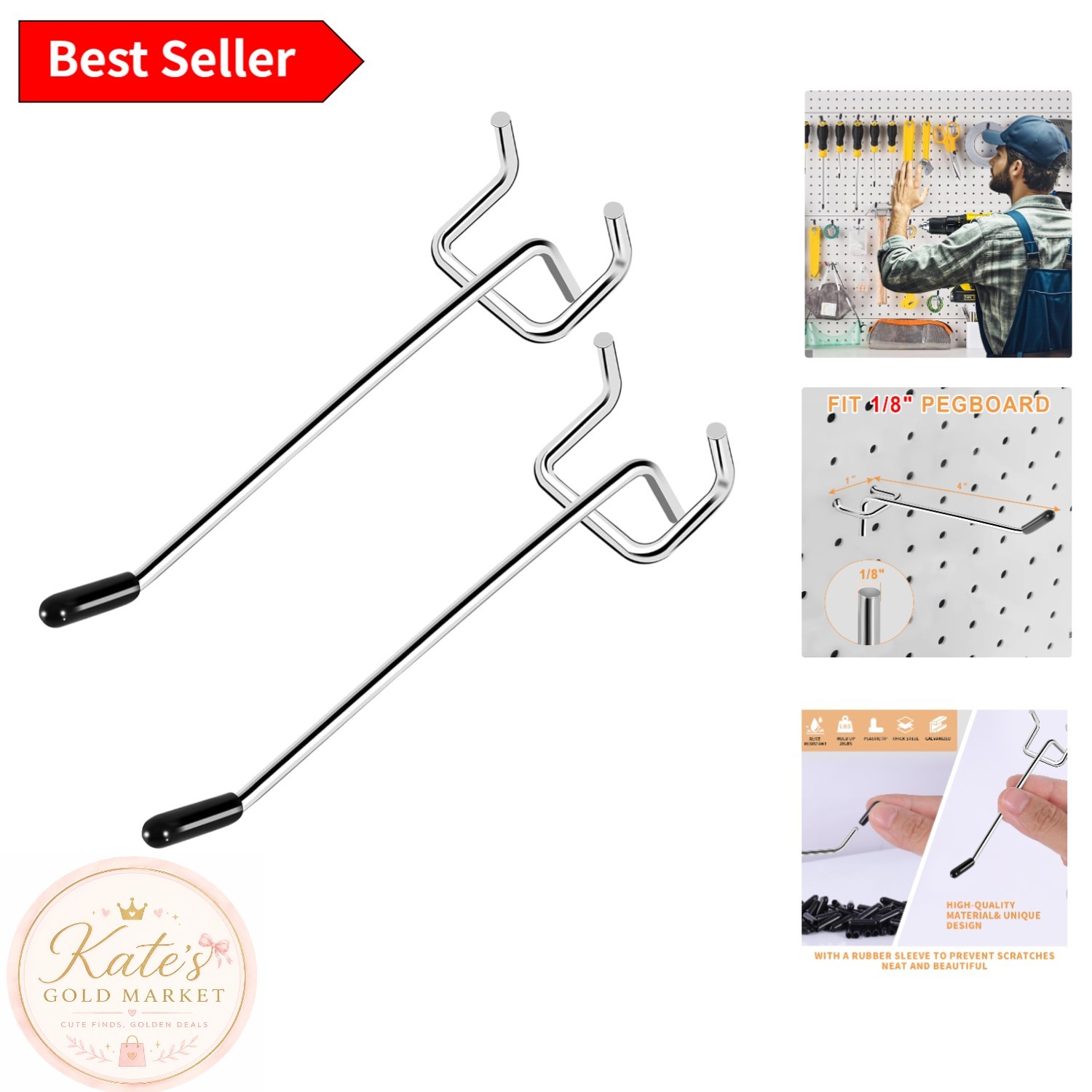 25 Pack 4" Pegboard Hooks in Silver - Durable Galvanized Steel for Organization