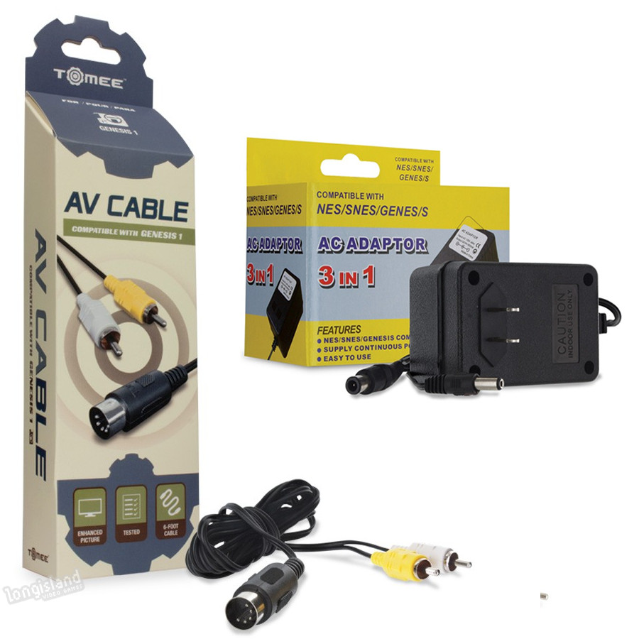 *NEW* Sega Genesis Model 1 System AV Cable & AC Power Supply Cord Hookups Bundle