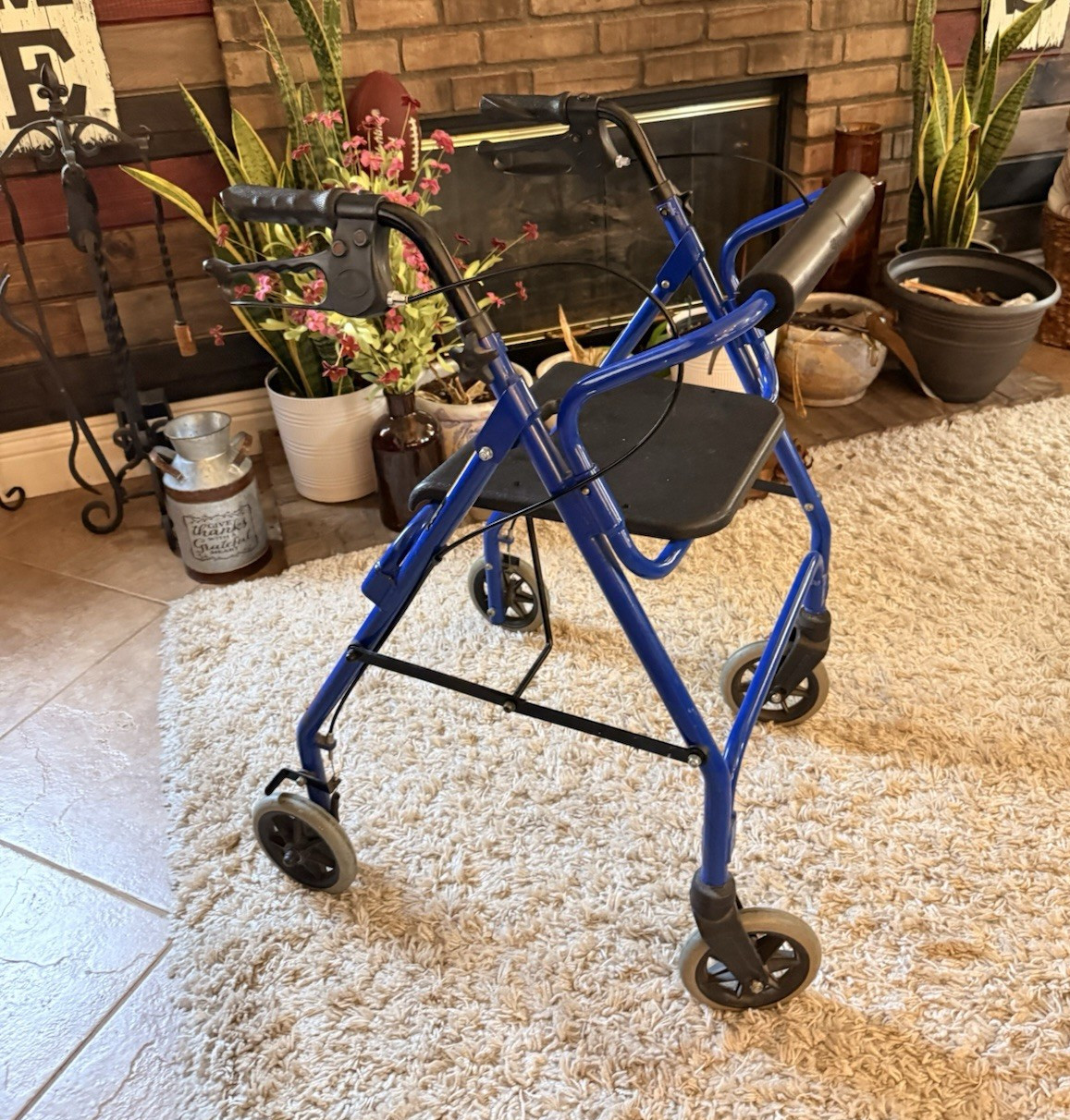 4-Wheel Rollator Walker with Seat & Hand Brakes, Blue, Adult/Senior