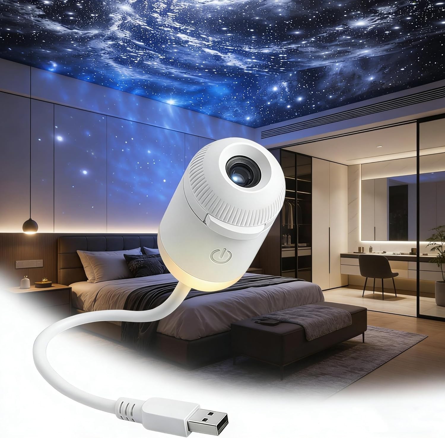 2-in-1 Star Projector Night Light 12 Slides USB 360° Rotating Touch Dim