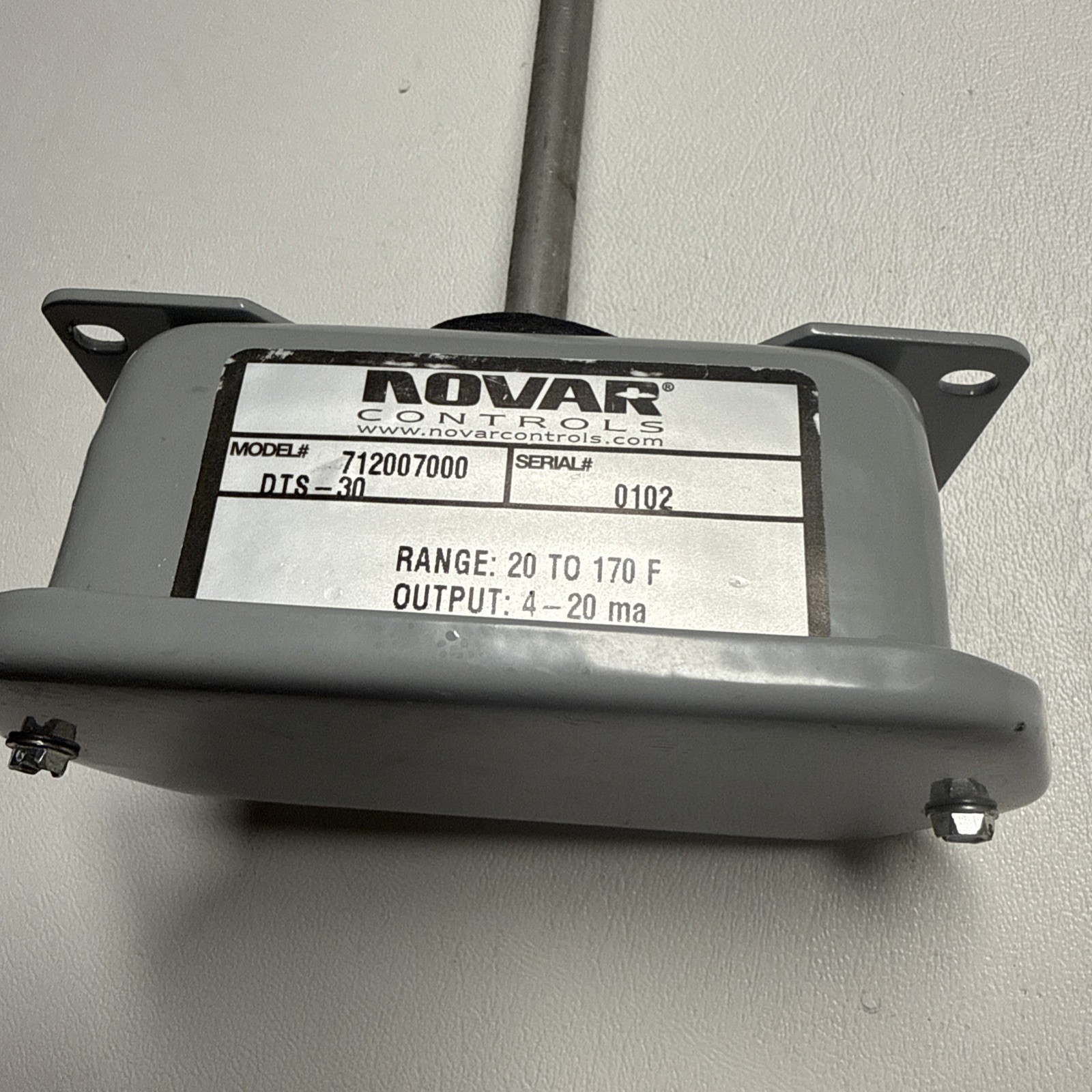NOVAR CONTROLS 712007000 DUCT TEMPERATURE SENSOR 20-170F 4-20MA