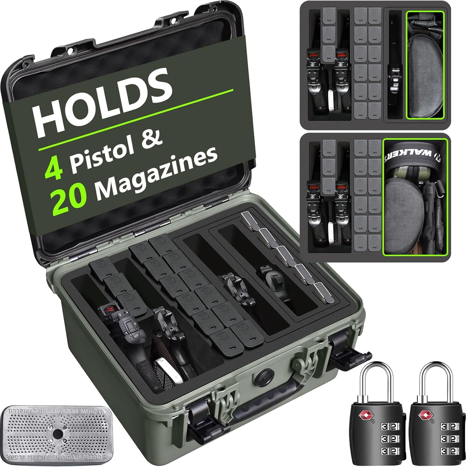 Pistol Gun Case for Multiple Handguns – TSA Approved Travel Pistol Case with 2 T