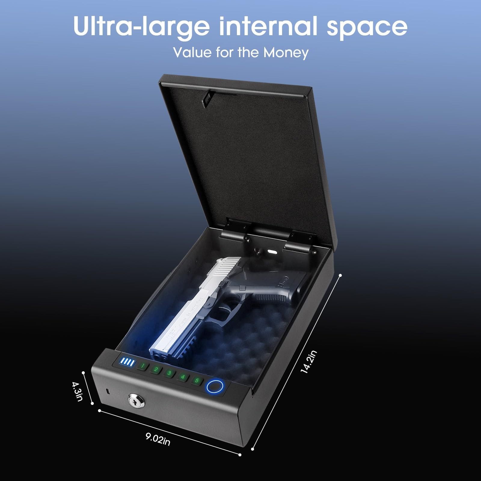 Biometric Fingerprint Safe for Handgun, 3 Quick Access Methods, with Fingerpr...
