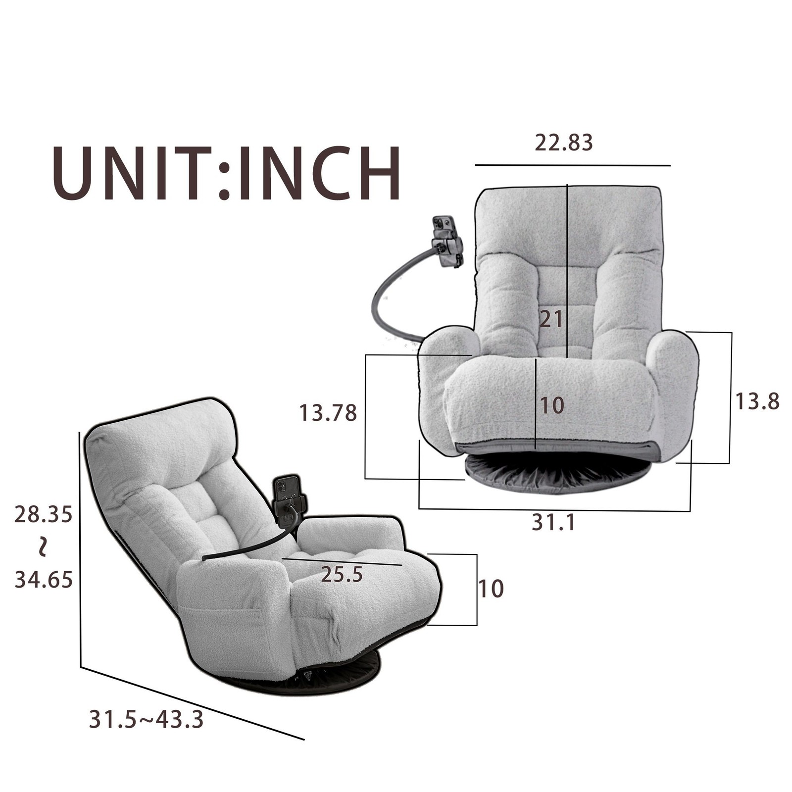 Adjustable Lounge Sofa Chair 360° Rotatable Yellow Cotton