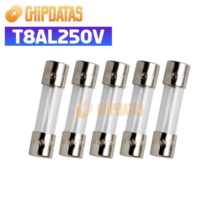 5PCS New T8AL250V, T8A 250V, T8L250V cartridge GLASS fuses 5X20mm, 8A 250V