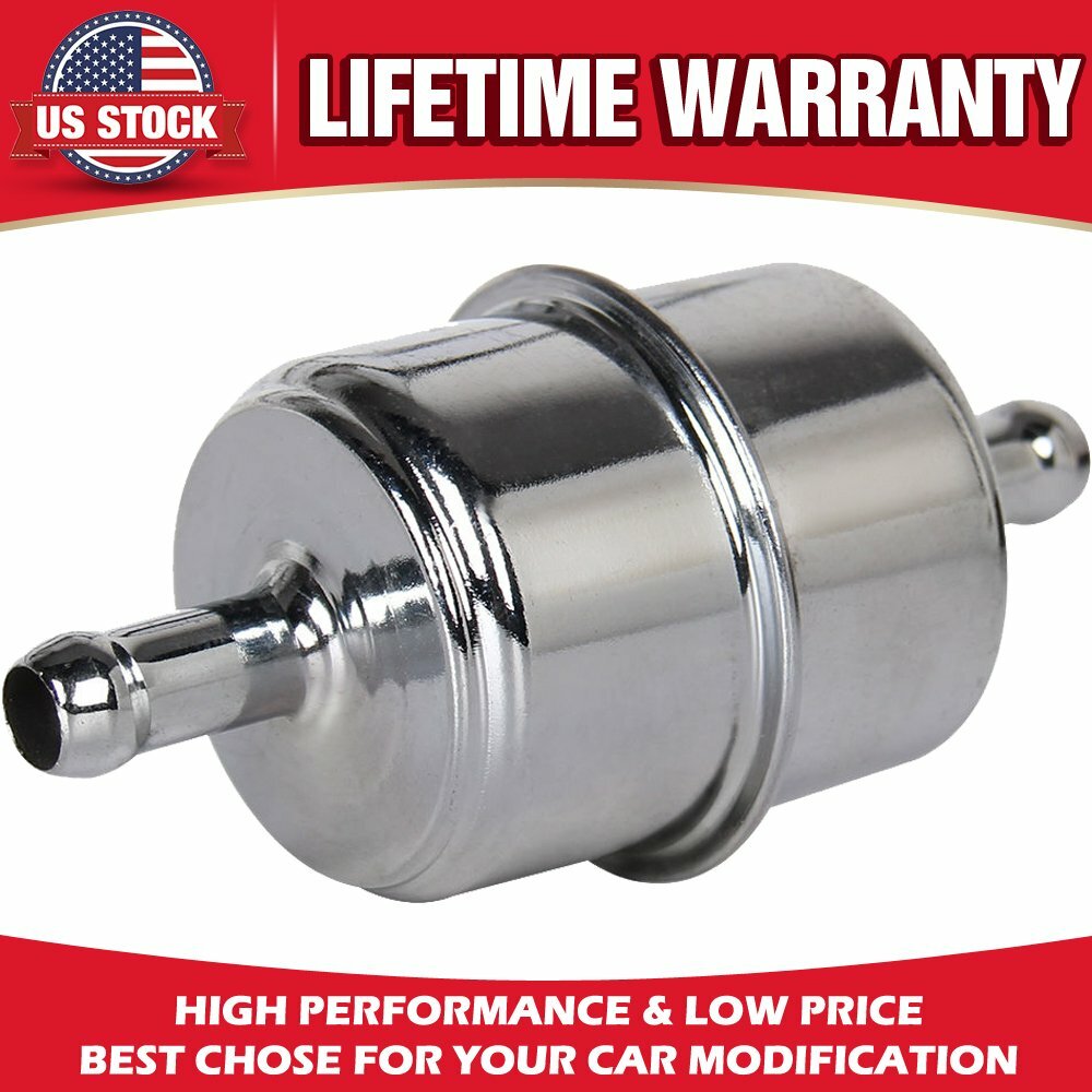 Portable 9746 3/8" In-line 3/8 Inch Fuel Filter Inline Chrome Carbureter Hose US