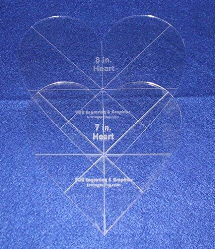 Heart Template 2 Piece Set. 7 and 8 Inches - Clear 1/8" Thick w/ guidelines