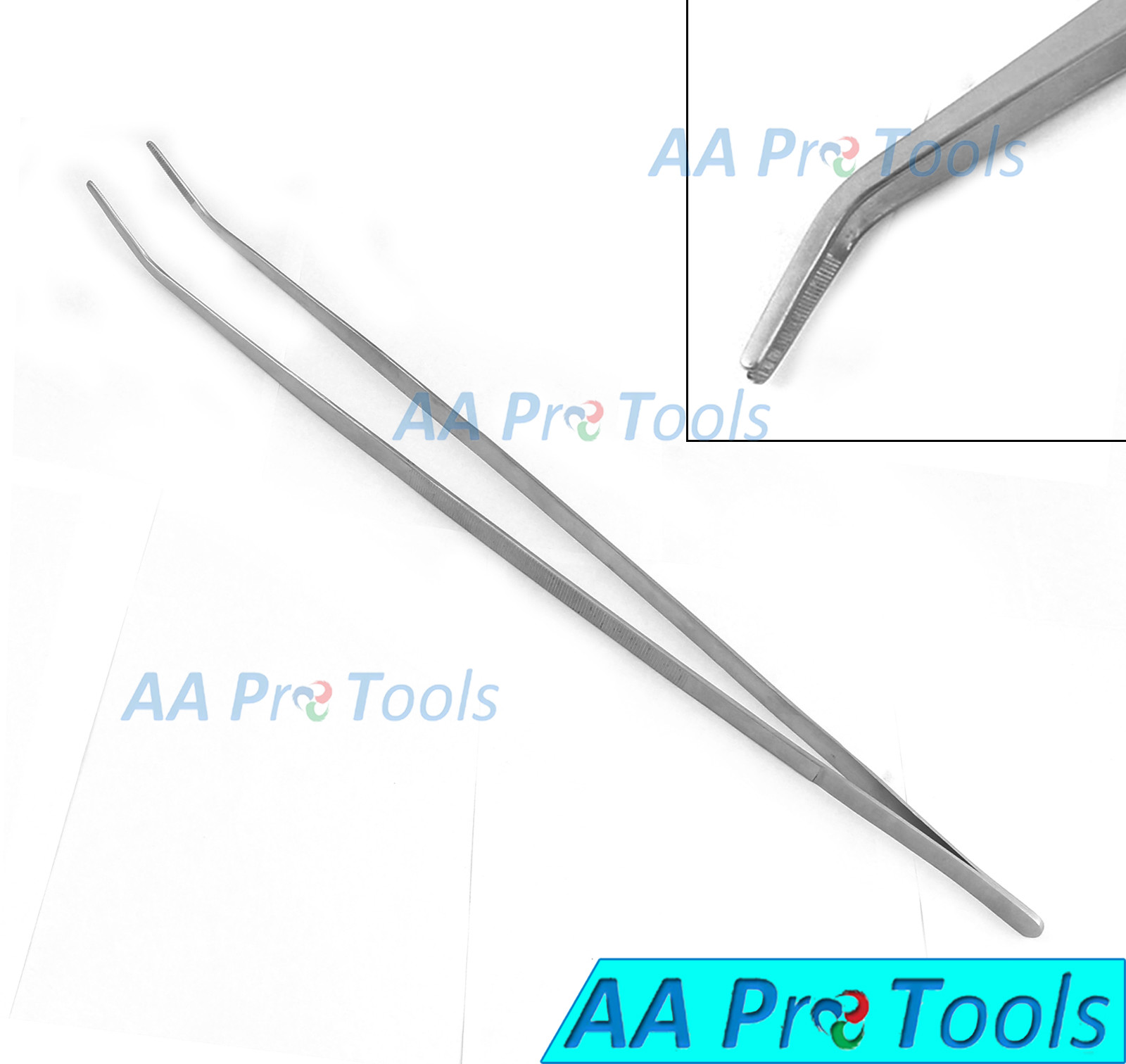 AA Pro: Extra Long Tweezers 24" CURVED TIP Dressing Forceps Stainless Steel