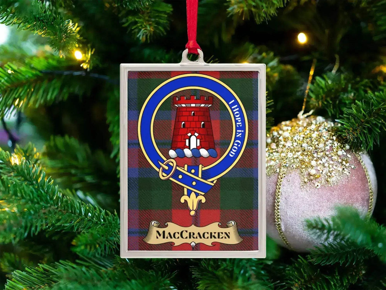 MacCracken Clan Crest Ornament – Scottish Silver Frame Keepsake