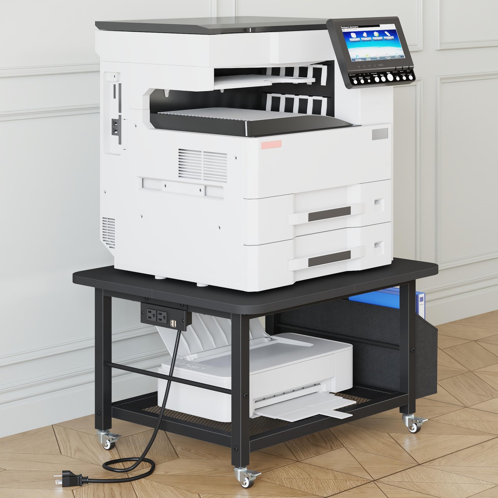 23.6" Large Printer Stand with Power Outlet,3D Printer Table,Black