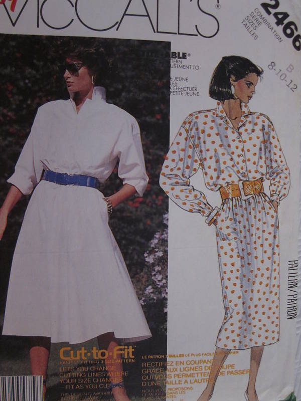 2466 Vintage McCalls SEWING Pattern Misses Pullover Dress Buttoned Bodice 1980s