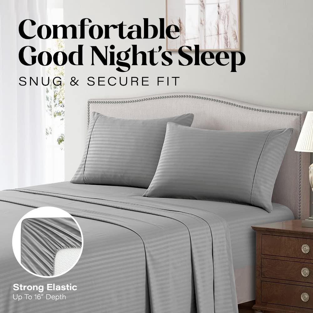 Queen Sheet Set - 4-Piece Striped Queen Size Bed Sheets - Soft & Cooling Deep...