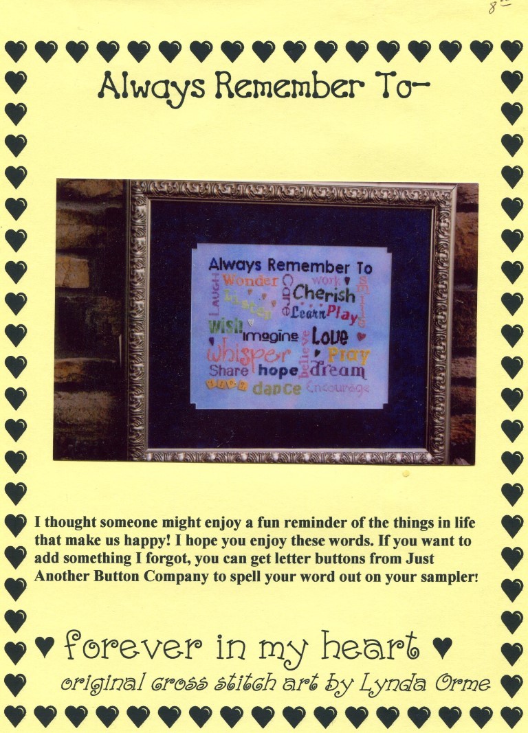 Cross Stitch Chart - Forever in My Heart - Always Remember To