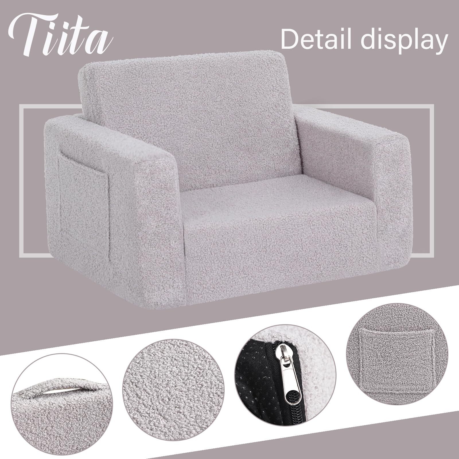 Kids Sofa 2-in-1 Kids Sofa Chair Convertible Children Couch to Lounger Flip O...