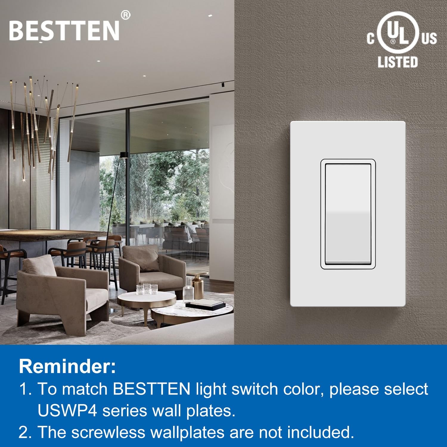10 Pack 3Way Decorator Light Switch, 15A 120/277V, Single Pole or Three Way, ...