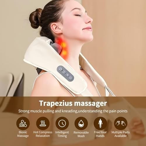 4D Wireless Deep Tissue Kneading Neck Massager with Heating Function, Shiatsu