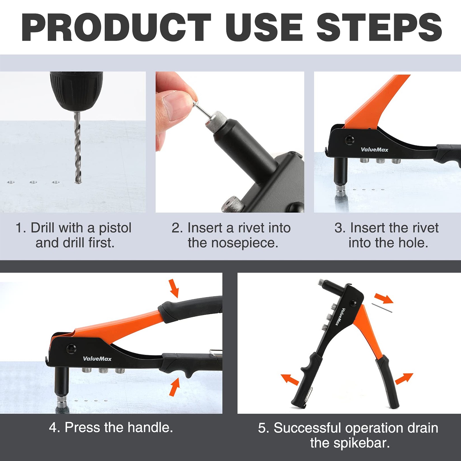ValueMax 4-in-1 Hand Riveter/Rivet Gun, Pop Rivet Tool Kit with 200 Rivets -...
