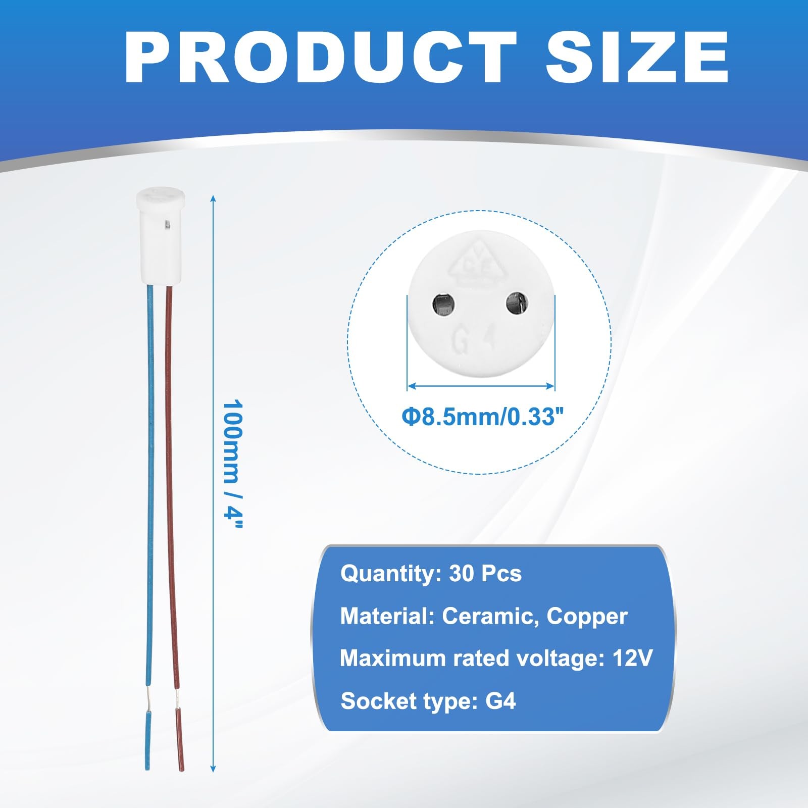 VIAPUICE G4 Ceramic Base Socket, 4Inch 30Pcs - Halogen Bulb 12V Ceramic...